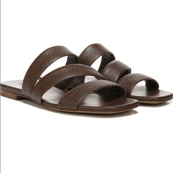 VINCE New Women's Brown "Dallas" Sandals Leather Slip On Flats - Picture 1 of 6